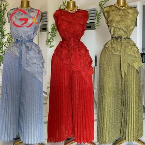 GX9029 Fashion 2026 Spring Sexy Street Wear Women Boutique Sleeveless Irregular Tops and Wide Leg Pleated Pant 2 Piece Set