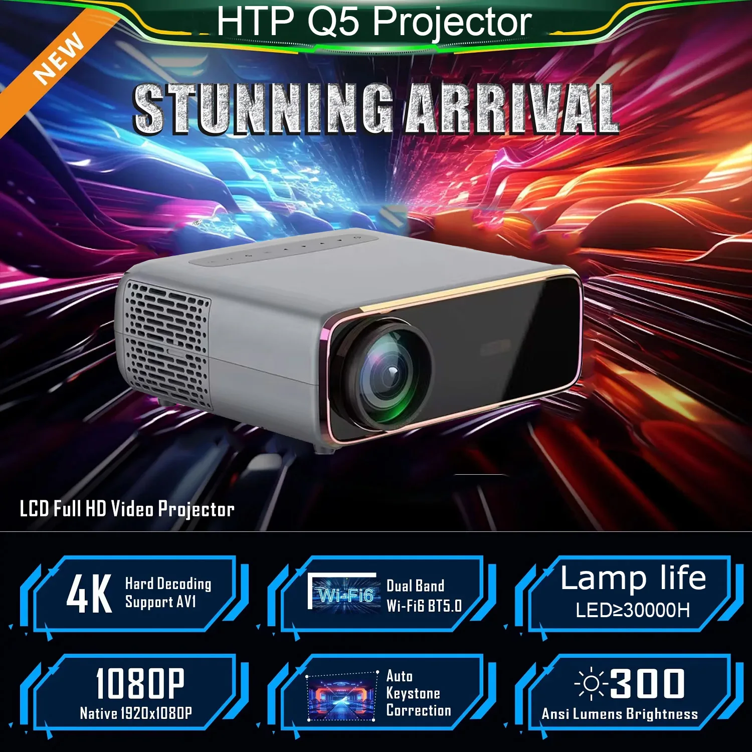Projector Htp Q5 HD Cinema Smart Projector - 4K Home Theater Experience