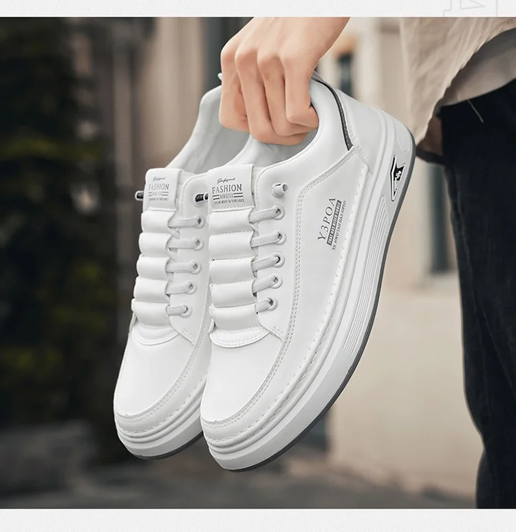 White Leather Sneakers - Men's Casual Shoes | Breathable, Lightweight Lace-Up Footwear