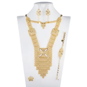 2022 Luxury Dubai Bride Wedding Party champagne Gold Plated Jewelry Set
