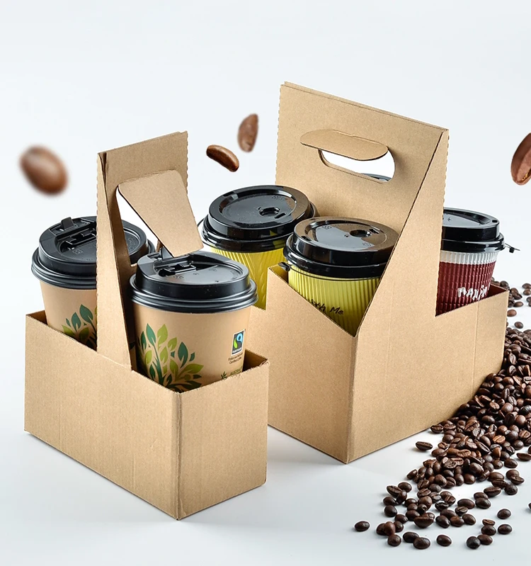 Disposable Take Away Paper Cup Carrier Craft Paper Coffee Cup Holder –  Fastfoodpak