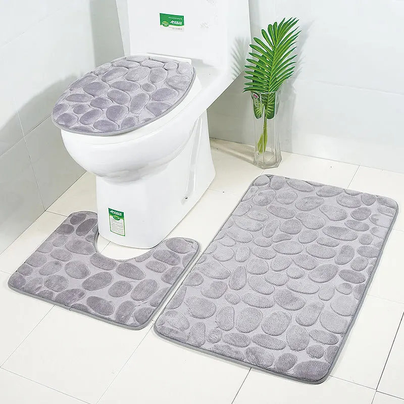 2Pcs Non-Slip Bath Mat Flannel Carpets Toilet Seat Area Rug Bathroom Decor Set 