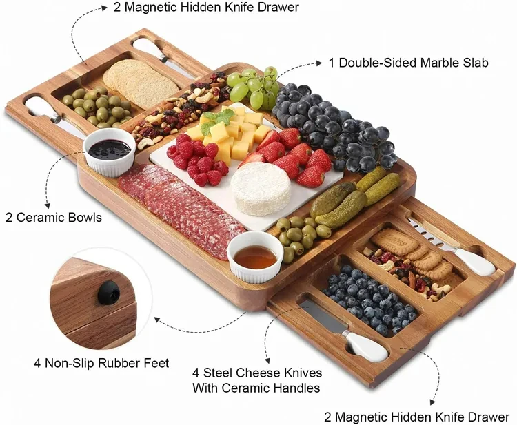 High Quality Acacia Wooden Charcuterie Cheese Board Set With 4 ...