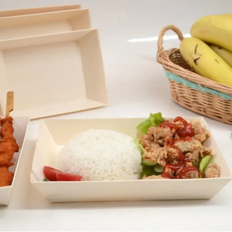 Disposable Wooden Lunch Bento Box Customized Boxes Custom Cardboard Take Away Food Fast Hot Dog Paper Box