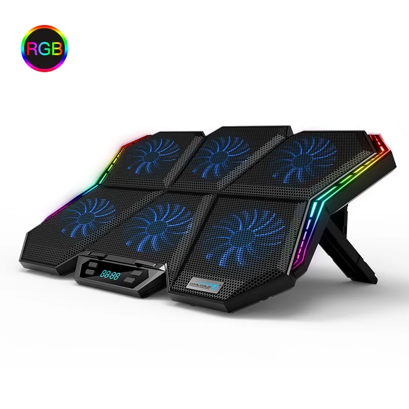 Coolcold OEM Notebook Cooling Pad LED Screen Slient Laptop 6 Fans RGB Cooler