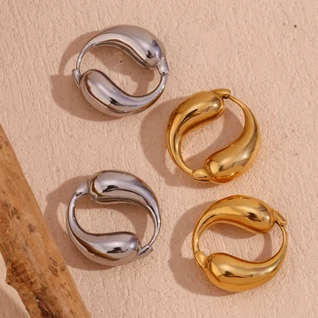 Dreamshow PVD Gold Plated Hoop Earring Water Drop Stainless Steel Jewelry Anti Tarnish Gold Hoop Earrings