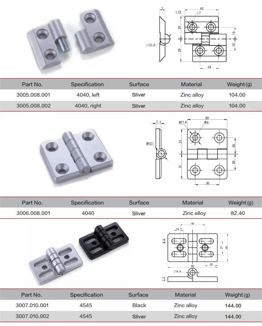 Customizable Hinge Nylon Alu Color Lacquered 6061t6 Zinc Alloy Carbon