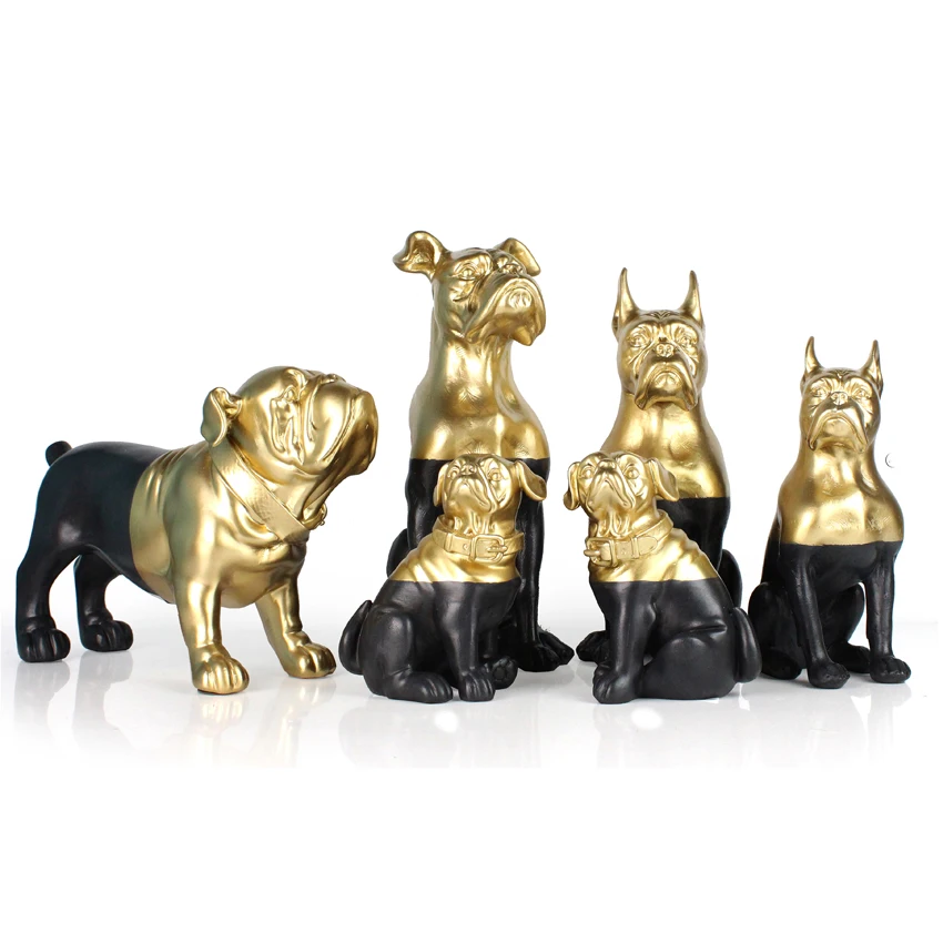 Resin animal sculpture gold black dog desk ornaments office decor for sale