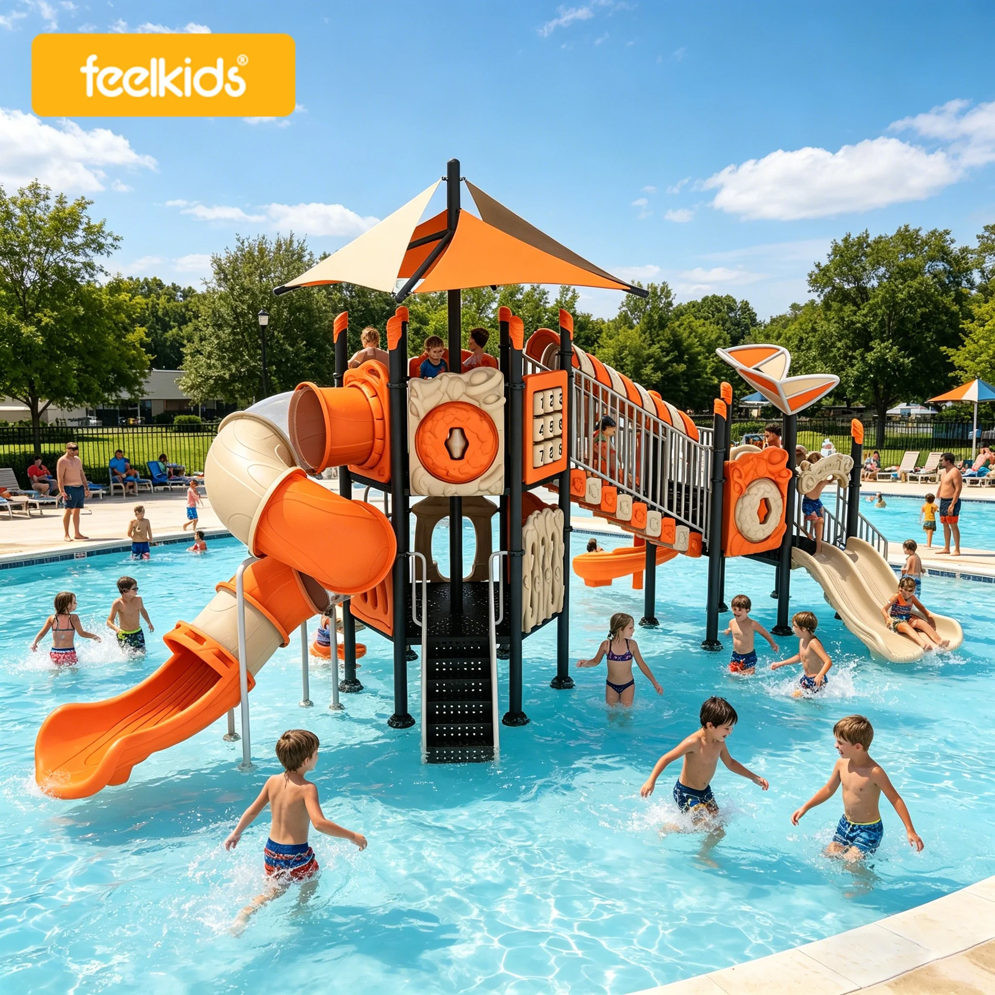 Feelkids Children's Plastic Metal Water Slide Outdoor Playground Amusement Equipment Adult Large Park Factory Custom Design
