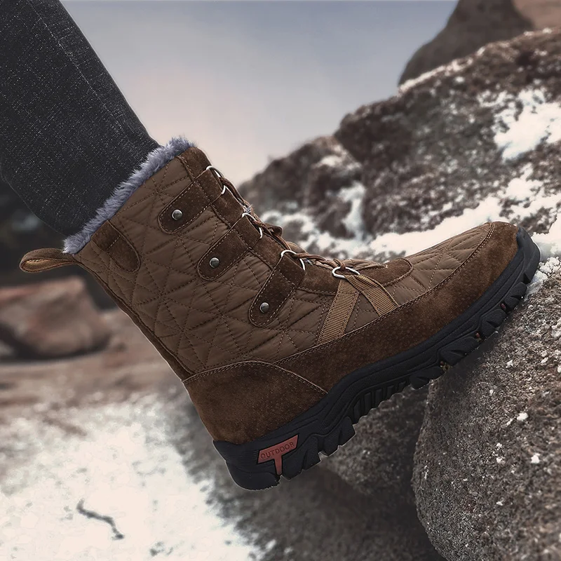 mens boots Oxford Soft Non slip men winter boots custom outdoor Plain ankle Fur Plush warm Leather snow boots for men