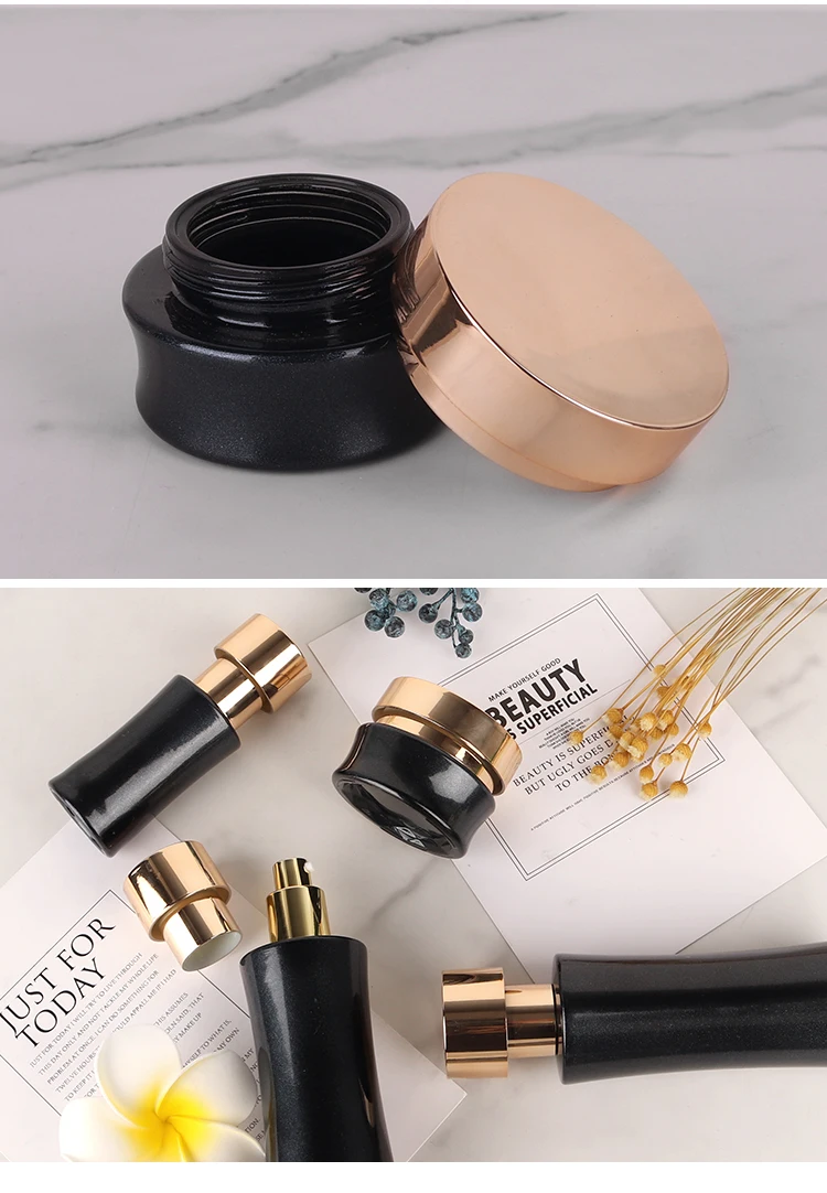 Luxury Skincare 40ml 100ml 120ml Lotion Bottle Cream Jars Black Glass Bottle Skincare Cosmetic Packaging Set supplier