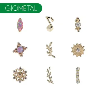 Giometal 14Kt Solid Gold Branch  Press Fit Threadless Ends Top with Body Jewelry Factory Nose Conch Daith Piercing Wholesale
