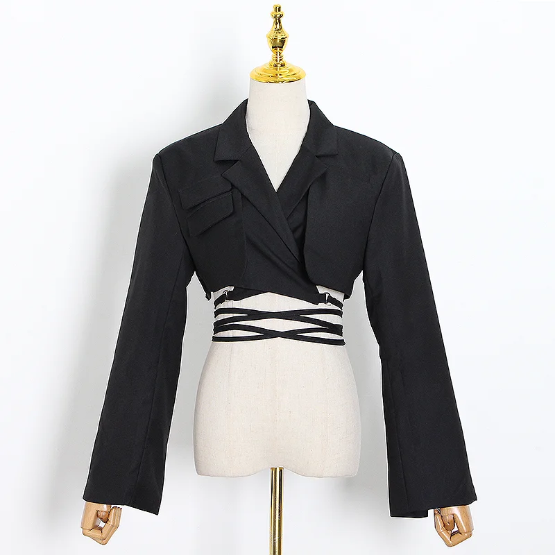 Женский блейзер TWOTWINSTYLE облегающий Блейзер составного кроя с отложным воротником и длинными рукавами 2019