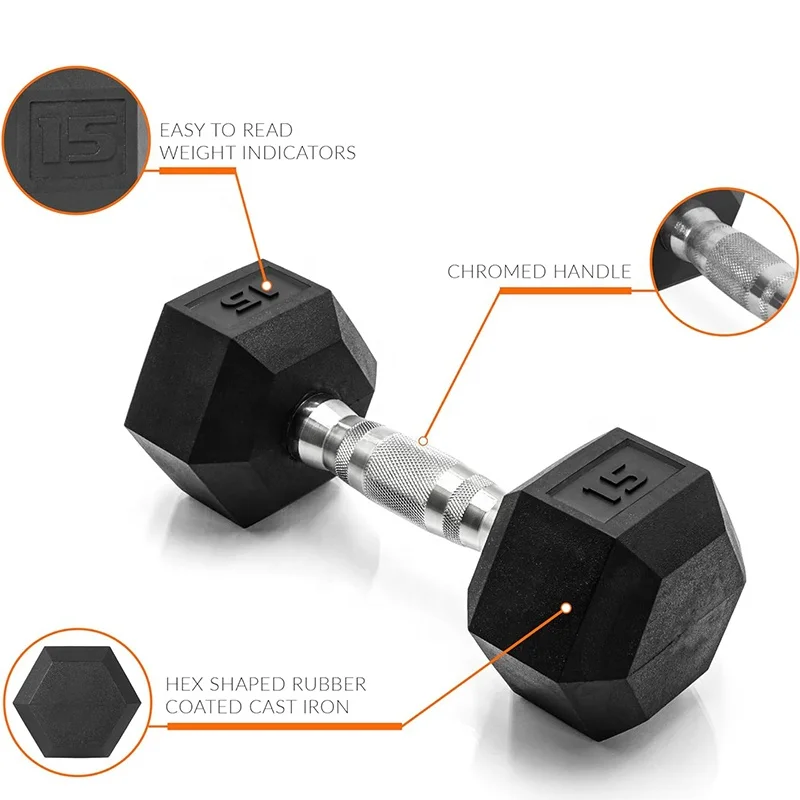 Wholesale Strength Training Kg Lbs Black Rubber Coated Hex