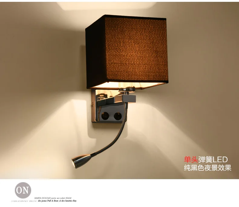 2021 Nordic style Hotel bedside Light decorative  fabric iron led bed wall lights lamp