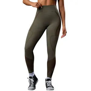 Wholesale Women's Sports Pants Striped Design Breathable Elastic Tummy Control High Waist Yoga Workout Gym Wear