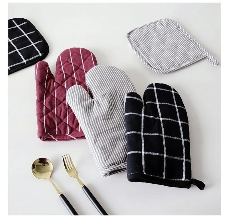 Kitchen Scandinavian Style Thick Microwave Gloves Insulation Anti-scalding Placemat Pot Holder Cotton Oven Mitt