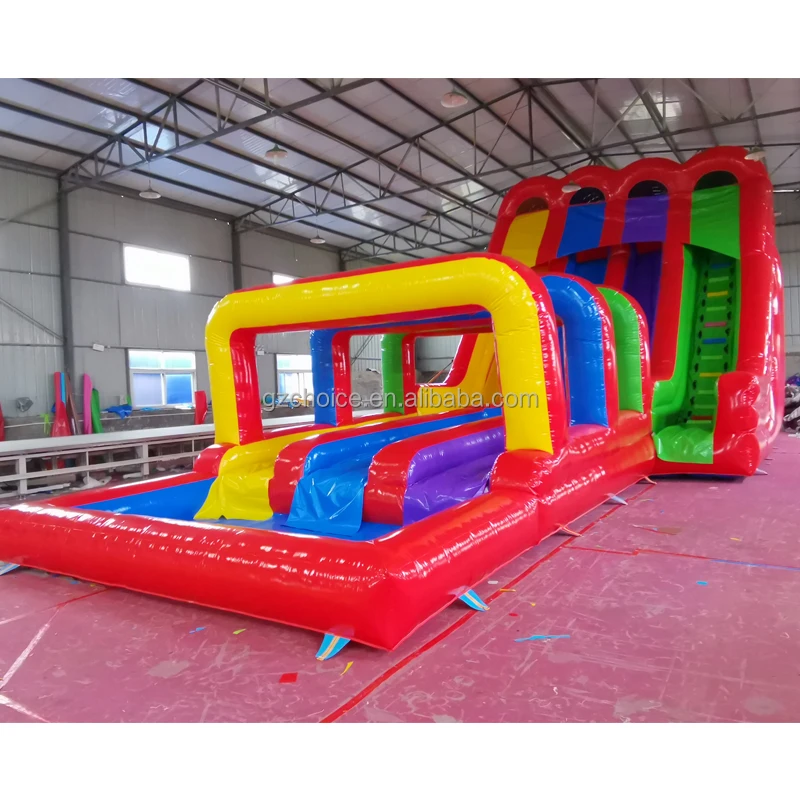 Outdoor Customized Blue Three-slides Inflatable Water Slide For Sale ...