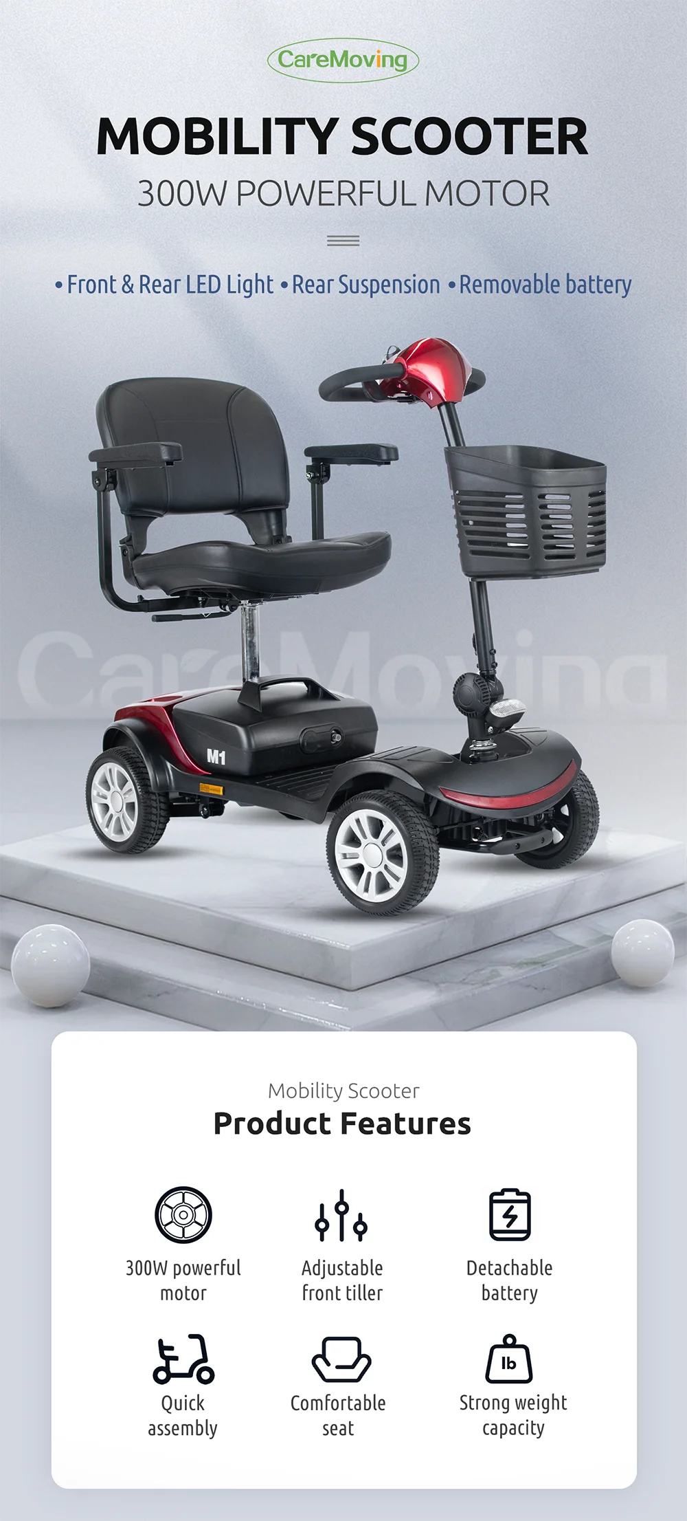 Factory Price 200W-500W mobility scooter elderly mobility scooters electric 4 wheel with 7'' 9'' 10'' 13'' wheels factory