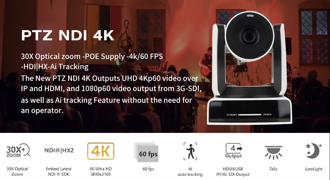 Vx630na 4k Ndi Camera 60fps 30x Optical Zoom Ai Auto Tracking Ptz