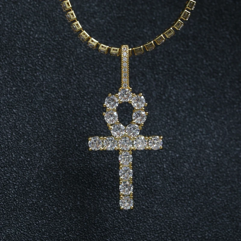 Silver Egyptian Ankh Cross Necklace With Cubic Zirconia