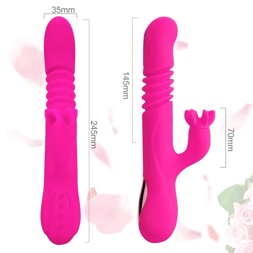 3 in 1 Rechargeable Rabbit Vibrator Thrusting Dildo 20 Modes Heating & Rotating Dual Motors Woman's Sex Toys