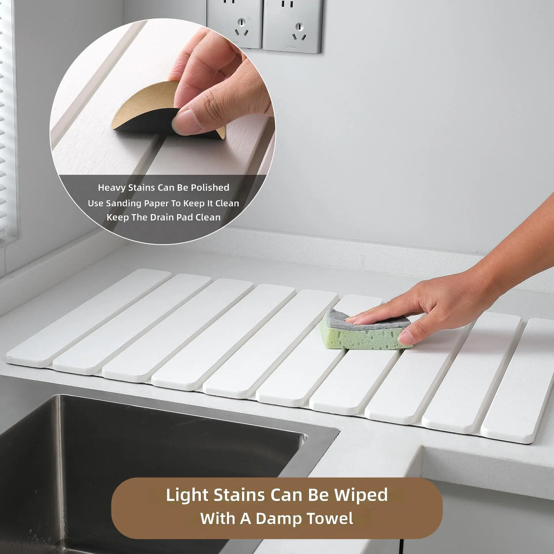 Qlfashion Foldable Black Anti-slip Rubber Bottom Diatomaceous Bathroom Mat Strip Water-absorbing Quick-drying Foot Mat