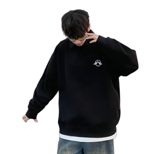 Custom Vintage Style Boy's Sweatshirt Turn-down Collar Loose Fit Printed Knitted 78%Cotton Blank Solid Color Anti-Pilling Quick