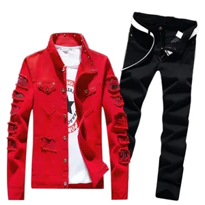 Men's Trendy Casual Korean Version New Denim Jacket and Long Pants Set for Autumn Season
