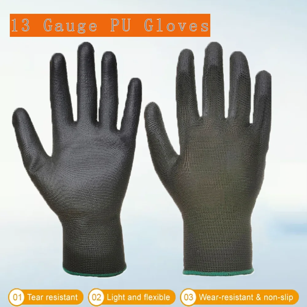 Nylon polyurethane palm fit dipped pu coated safety work glove for assembly electronic