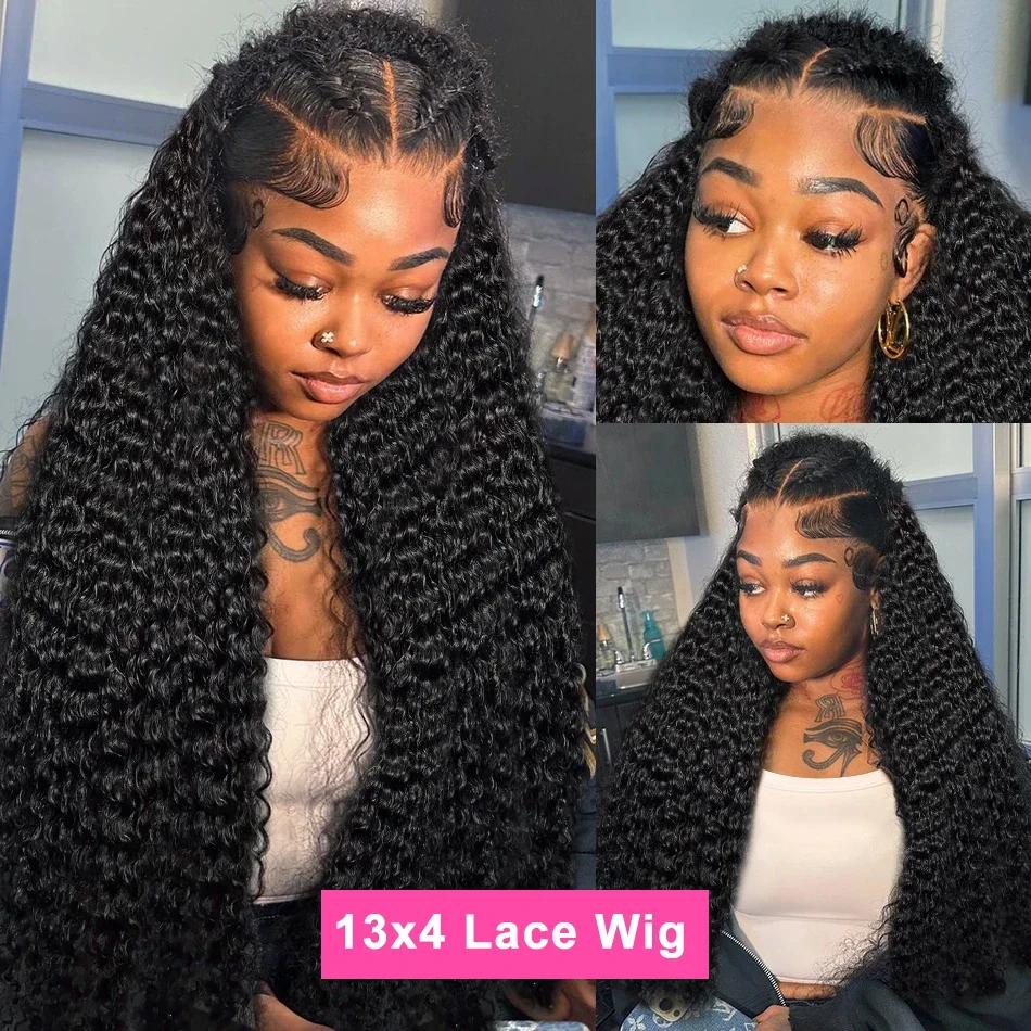 Parrucca frontale con onda profonda da 32 pollici, parrucca frontale in pizzo trasparente a 360°, per capelli umani, per donne_voghion.com