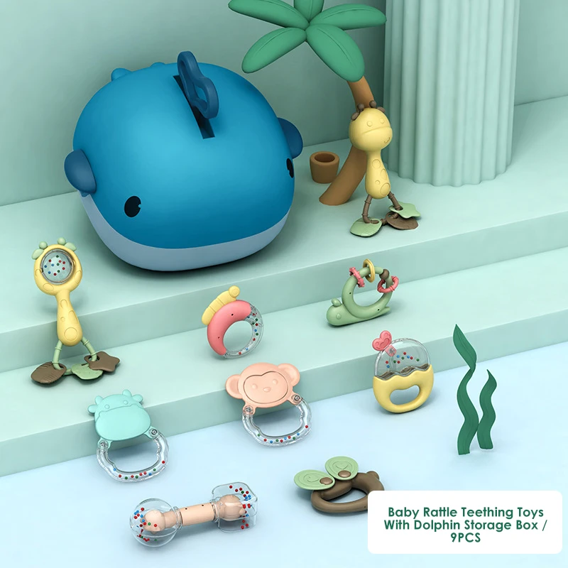 Лидер продаж 2021, контейнер для хранения дельфинов, количество детских погремушек, колокольчиков, набор игрушек для прорезывания зубов, оптовая продажа
