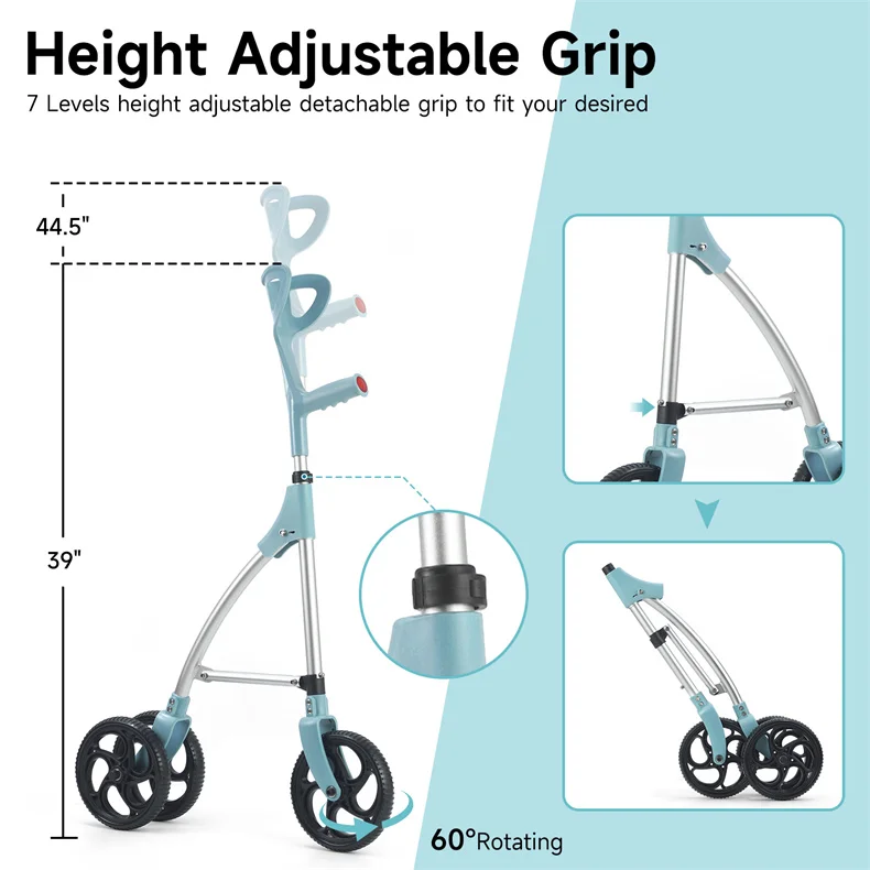 MSMT Narrow Walkers for Small Space Forearm Crutches with 3 Wheel for Adult Folding Rolling Walker for Seniors Handicap Elderly