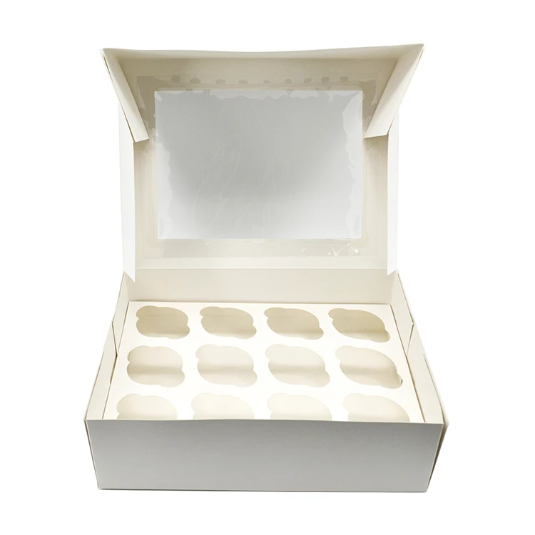Custom Cardboard White Cake With Window Packing Box 4 Hole and 6 Holes Baking Cupcake Box Cupcake Boxes 12 Hole