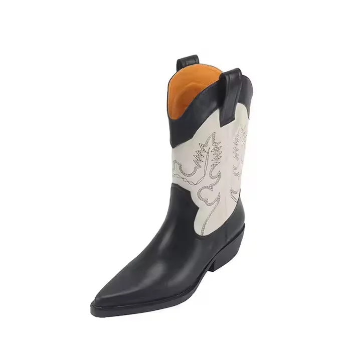 Leather Cowboy Boots Low Moq Genuine Leather 4.5cm Mid Heel Women Western Cowgirl Boots - Image 1