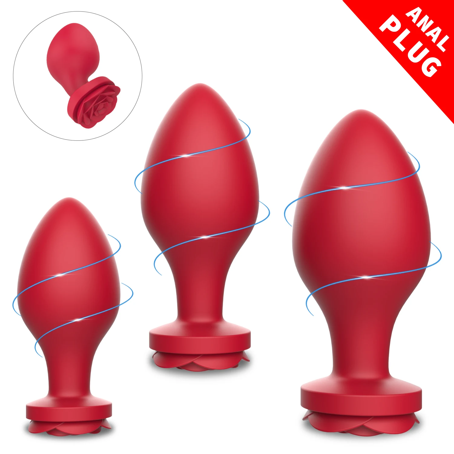 S-HANDE Drop Shipping Silicone Rose Sex Toys Rose Black Anal Massager Butt  Plug Anal Plug Set
