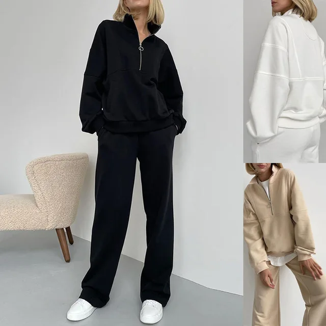 Fashion Casual Women's Suits Womens Half Zip Sweatshirt Loose Thickened Long Sleeve Women's Sets