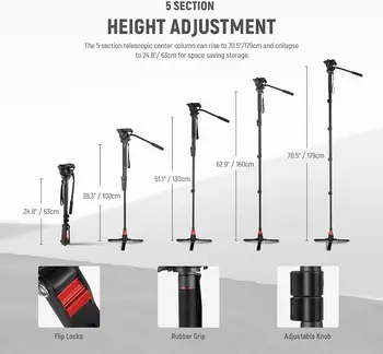 NEEWER Professional GM76 Camera Monopod with Feet 70.5"/179cm Telescopic Portable Aluminum Travel Monopod detail image