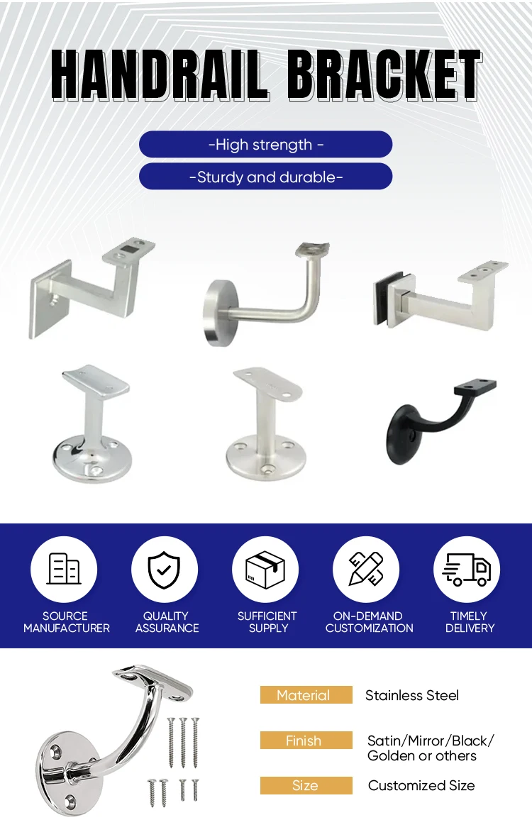 304 316 Stainless Steel Handrails Glass Brackets Stair Wall Mounted ...