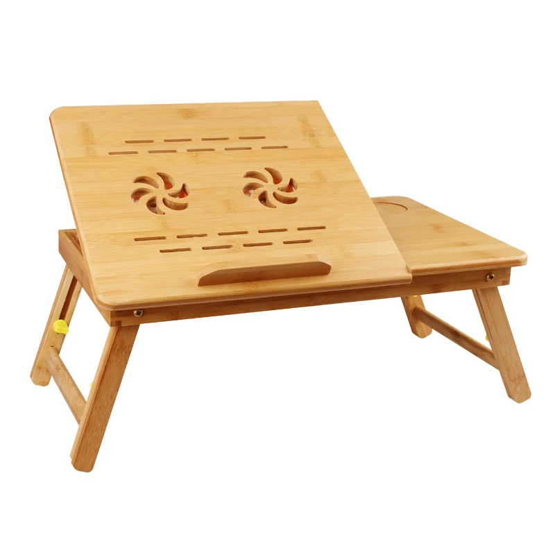 Bamboo Wooden Computer Desk/ Portable Foldable Laptop Table with Cup Holder Cooler Fan Drawer