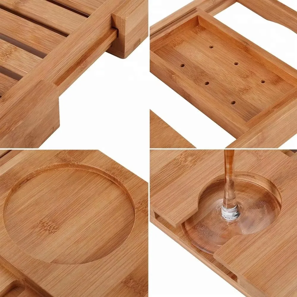 product wholesale luxury bamboo bath caddy double cup bath tub table for home bathroom single layer for hotels-8