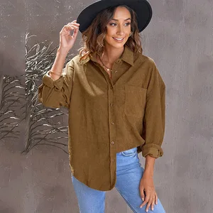 Factory Direct Wholesale Women's Oversize 100% Cotton Long Sleeve Corduroy Shirts - Woven with Pockets for Casual & Work