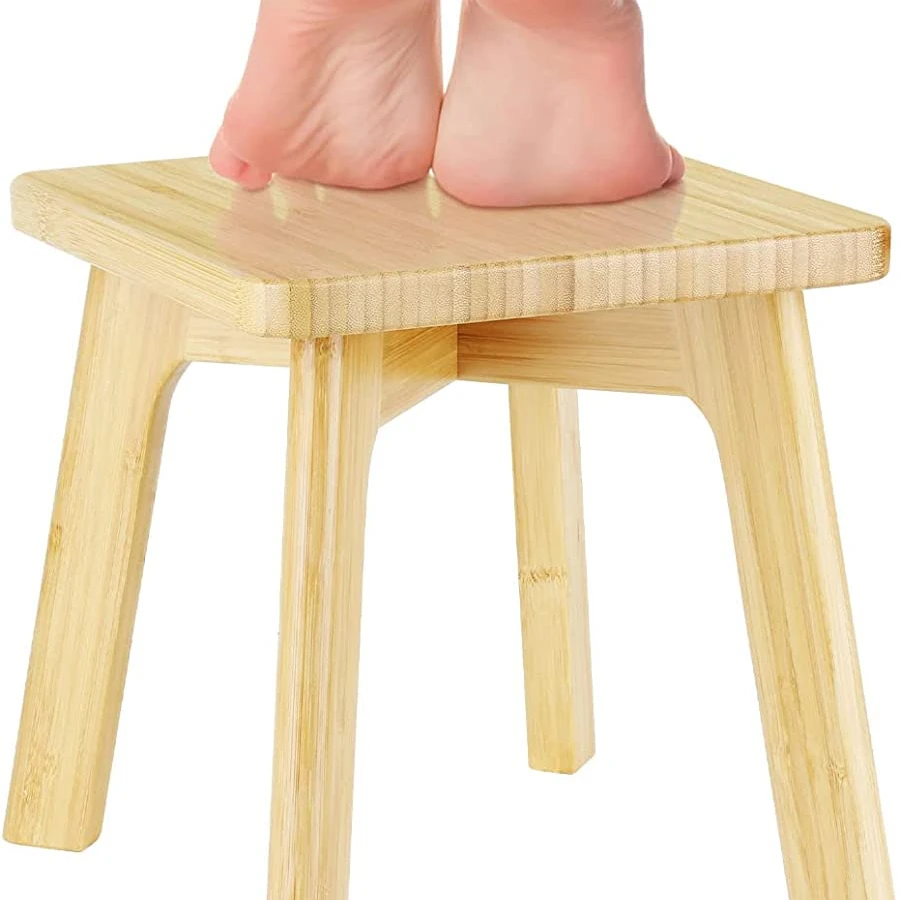 Bamboo Wood Step Stools for Kids - Small Step Stool - Bedside Bed Steps Foot Stool for High Beds Great for Kitchen Bathroom