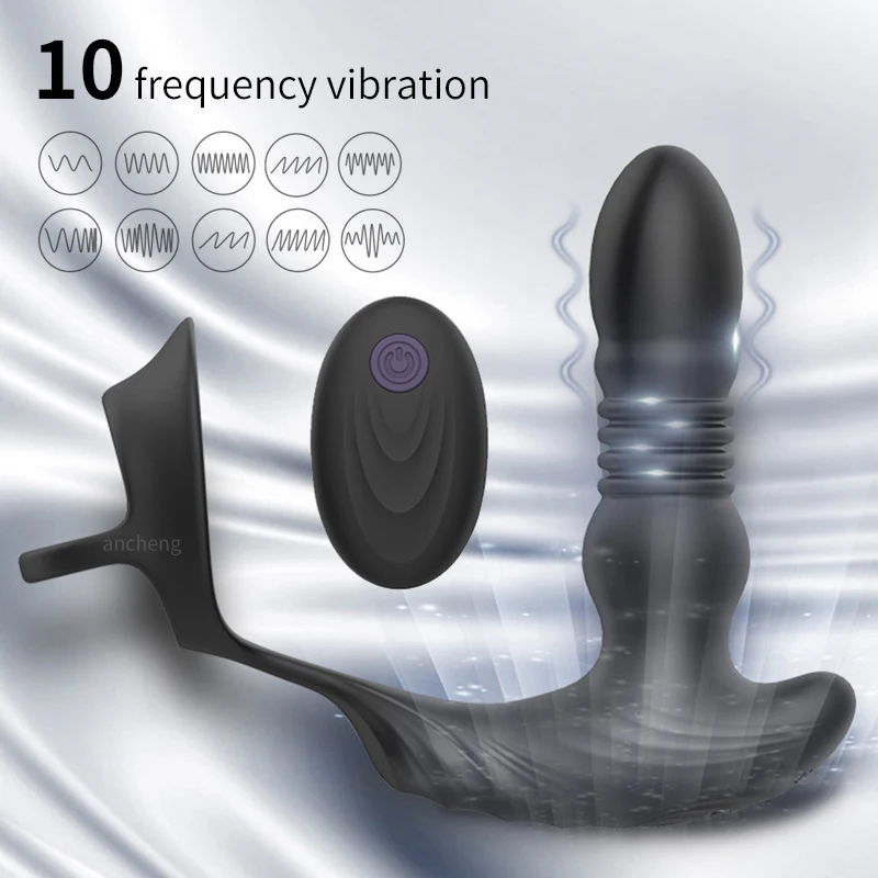 New anal vibrator with penis ring vibrating prostate massager thrusting butt plug vibrator for men women anal sex toys