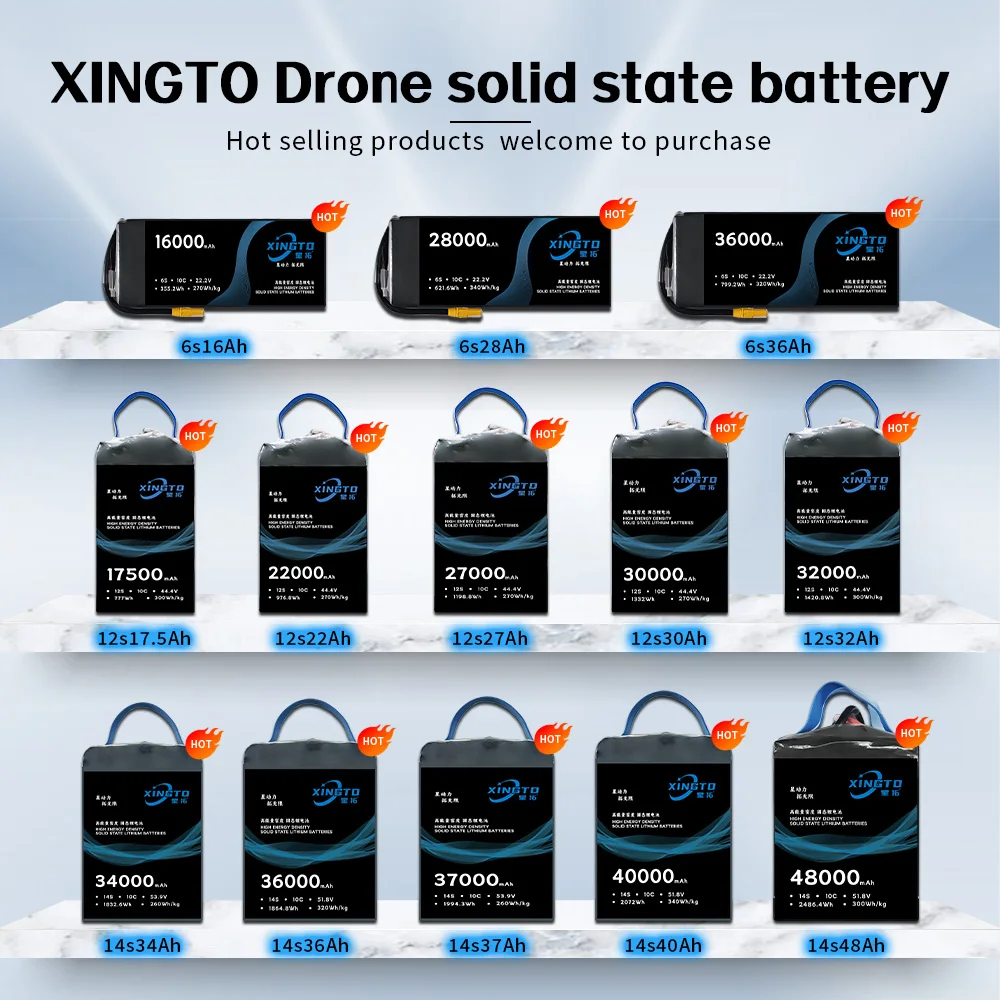 New Technology Rechargeable Solid State Lipo 6S 12S 14S 24S 16000mAh 22000mAh 27000mAh 30000mAh Drone Battery