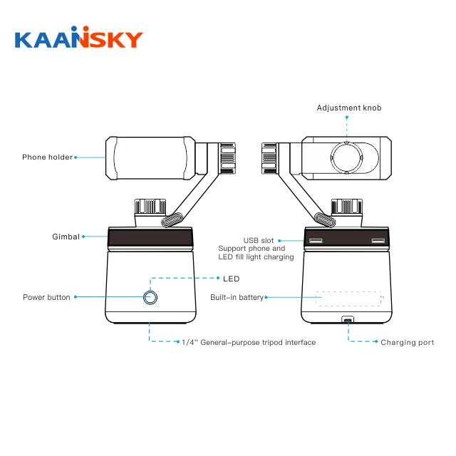 Перезаряжаемая оптовая продажа Умная автоматическая батарея для отслеживания лица держатель телефона с вращением на 360 градусов
