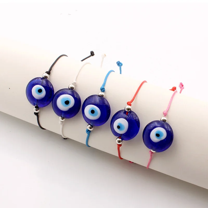 hot sale european adjustable wax rope turkish eyes bracelet blue