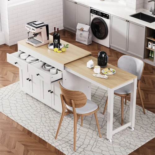 K&K 74,5 İnç Modern Mutfak Adası, Tekerlekli Uzatılabilir Yemek