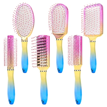 Rainbow Color Custom Logo Nylon Detangling Styling Hair Comb Salon Hair Curly Brush