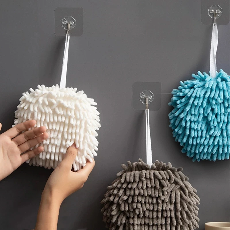 Chenille Hand Towels Kitchen Bathroom Hand Towel Ball with Hanging Loops  Quick Dry Soft Absorbent Microfiber Towels